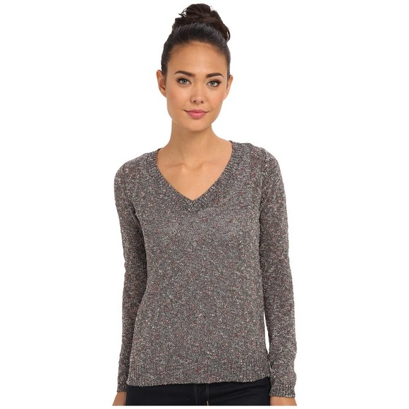 Sam Edelman Sweaters - Sam Edelman Slub V-Neck Top Long Sleeve Pullover Hi-Low Rib Sweater Gray Small